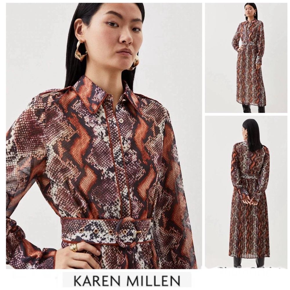 Karen Millen Multicolor Snake Print Midi Dress